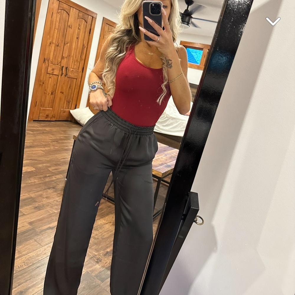 Fashion nova high waist charcoal grey drawstring wide leg pants size small